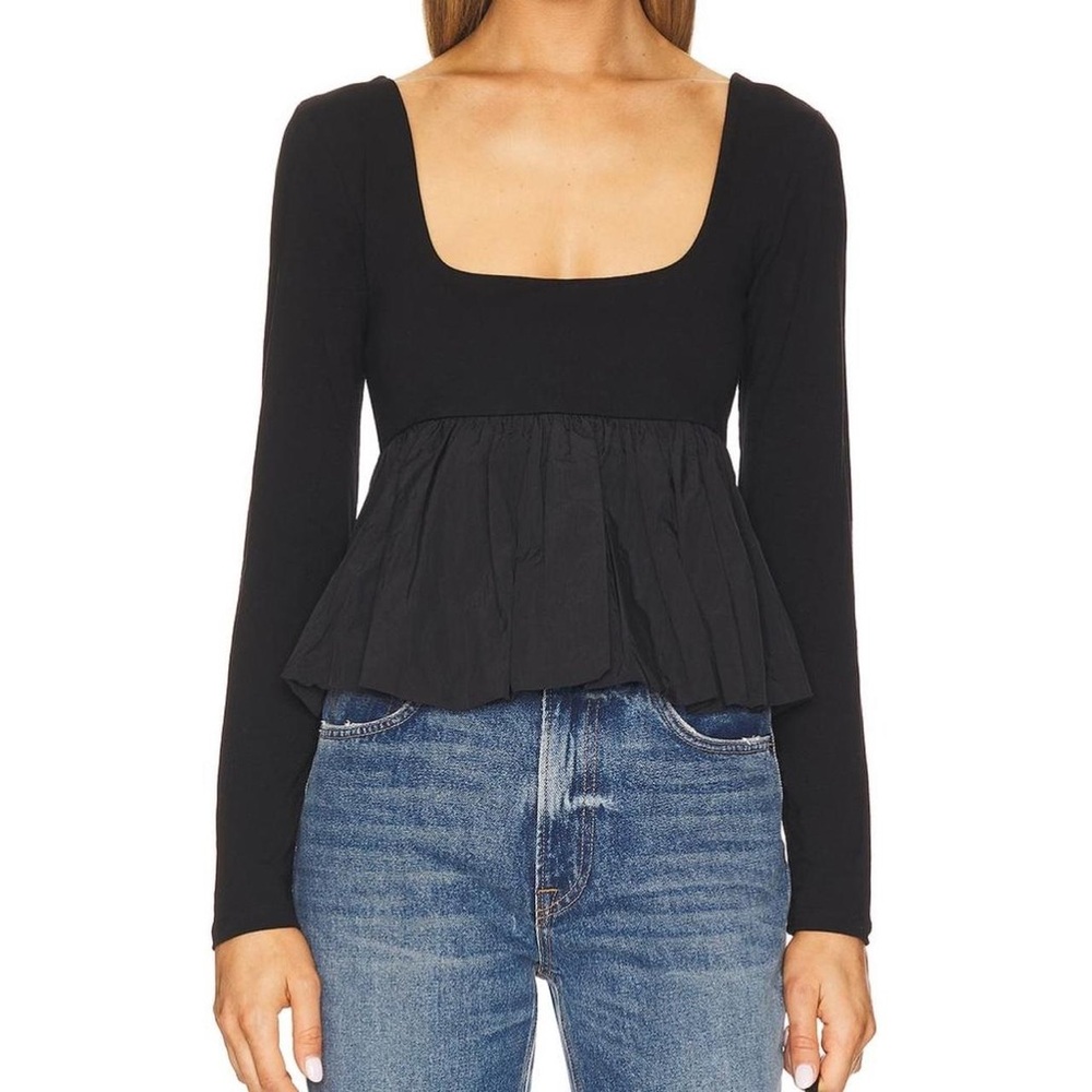 Silence + Noise Black Peplum Long Sleeve Top